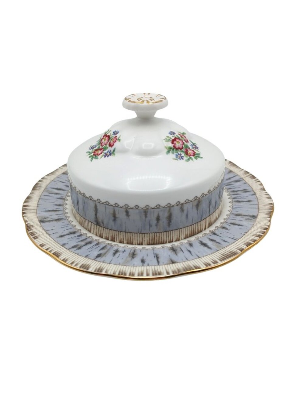 Royal Albert Silver Birch Covered Butter Dish Floral Porcelain 6.25"